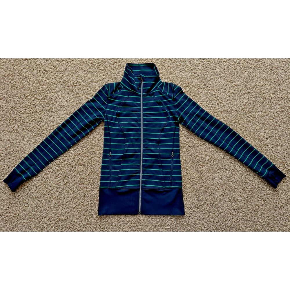 Lululemon Nice Asana Jacket Women's 8* Blue Inkwell Striped Zip Mock Neck W4C08S